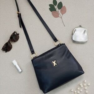 VTG Paloma Picasso Dark Navy & Black Leather Crossbody Bag - Made in Italy